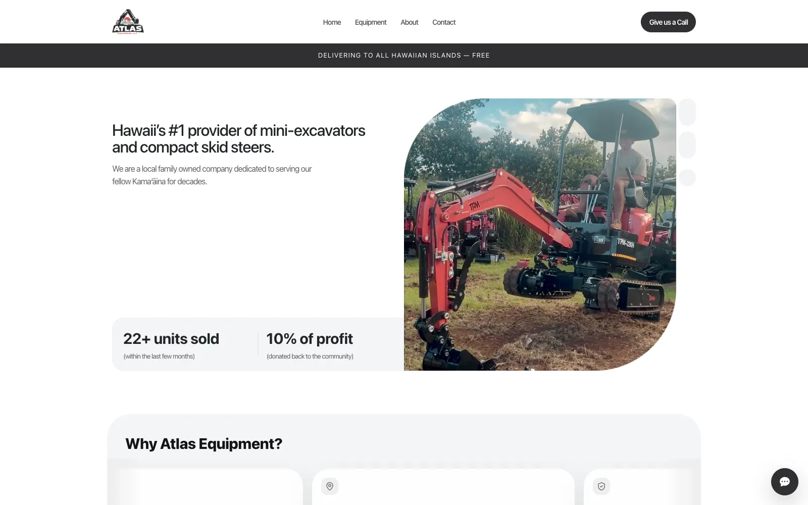 The Atlas Equipment Hawaii website